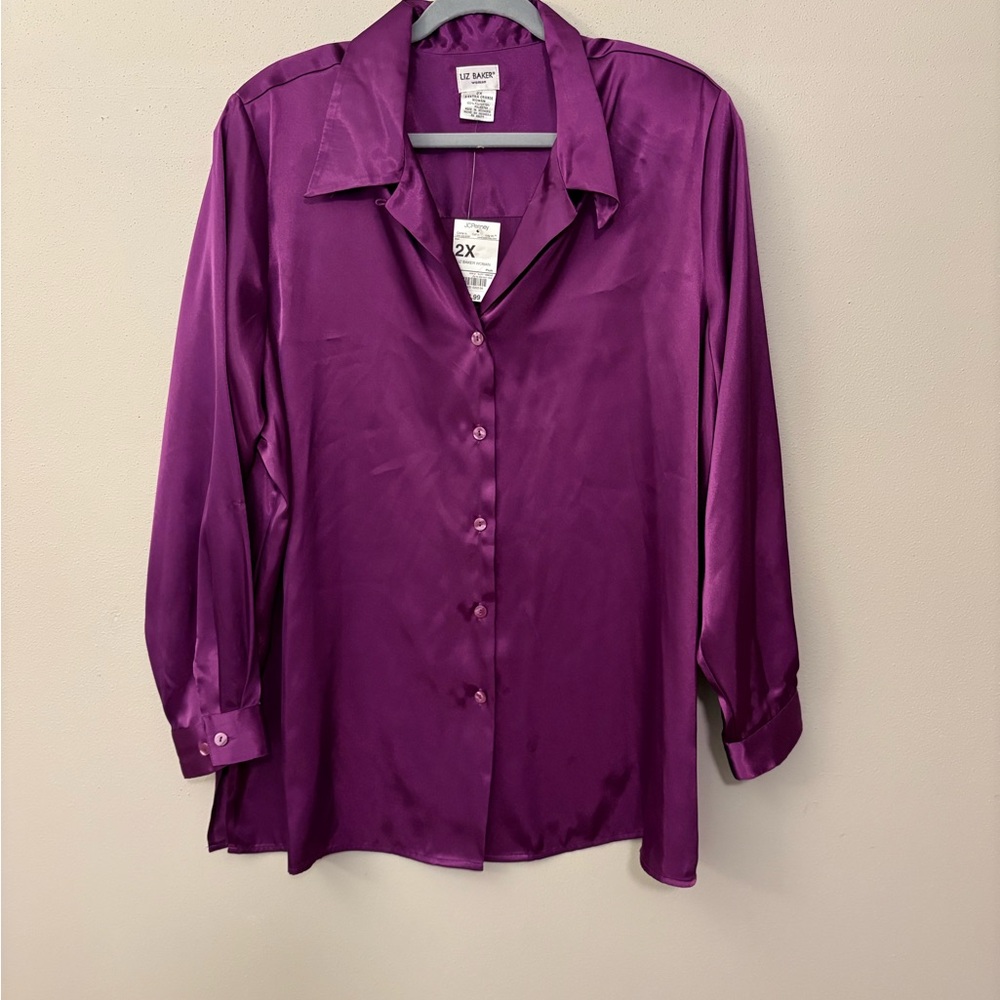 Liz Baker Women's Button Down Shirt in Rich Purple Size 2X